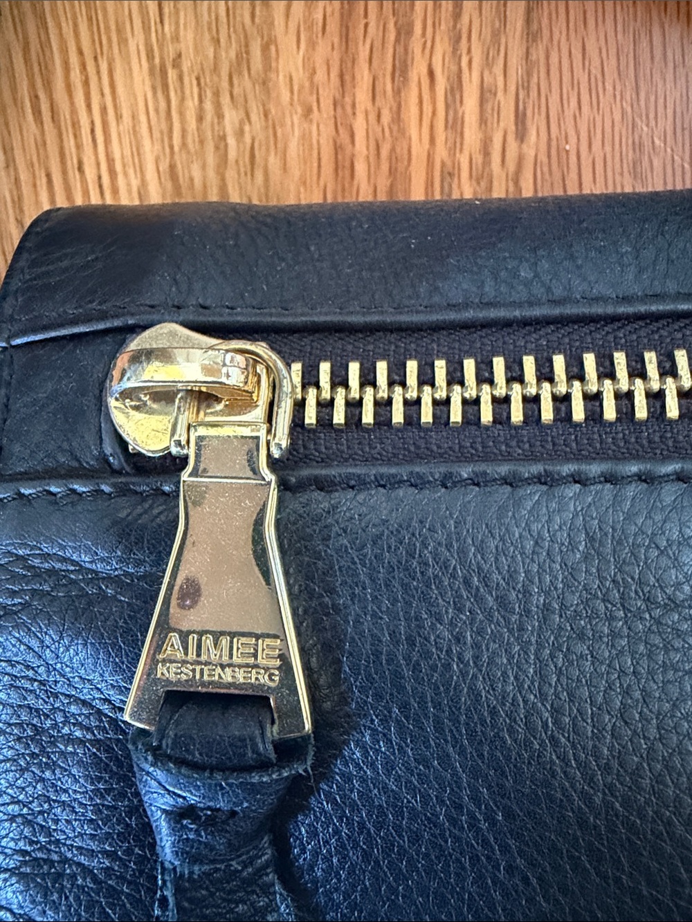 Aimee Kestenberg Black Leather Crossbody with Gold Zippers - Picture 2 of 10